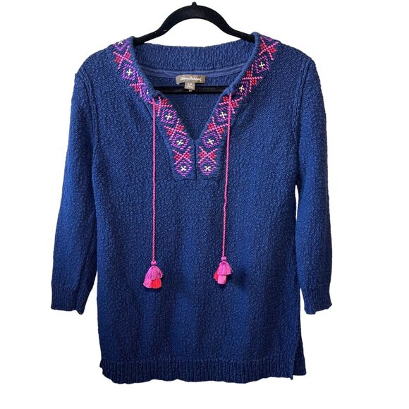 Tommy Bahama Eden Bay Tunic Knit Sweater Womens Sz. Small Navy Beach Embroidered - Picture 1 of 11
